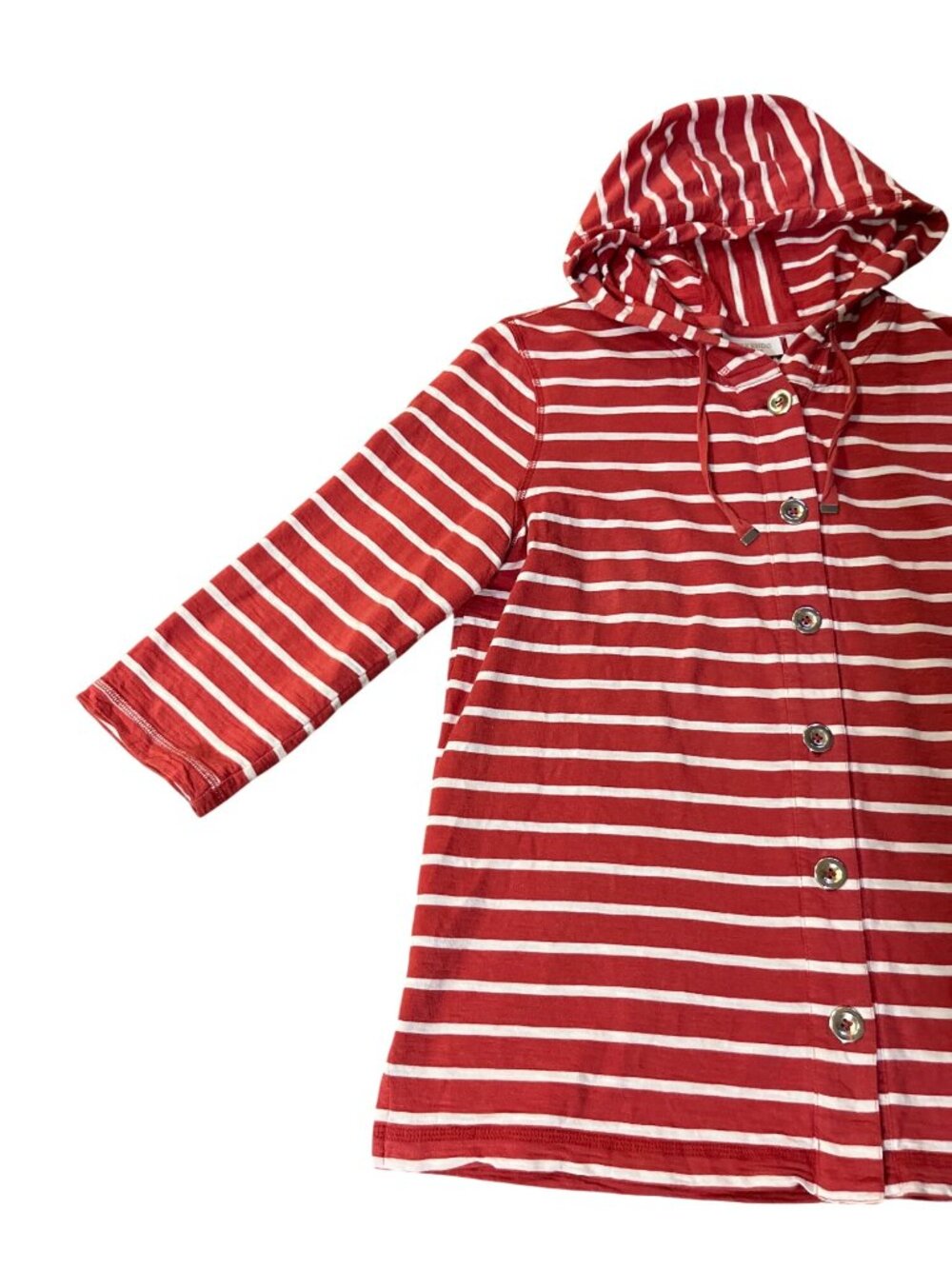 Chico’s Weekends Red Striped Hoodie Top Women’s 1 (M/8) Cotton Button Used - Picture 8 of 15